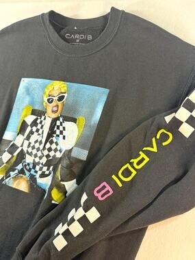 Cardi B Women's M Black Crewneck Pullover Fleece Sweatshirt Graphic Logo